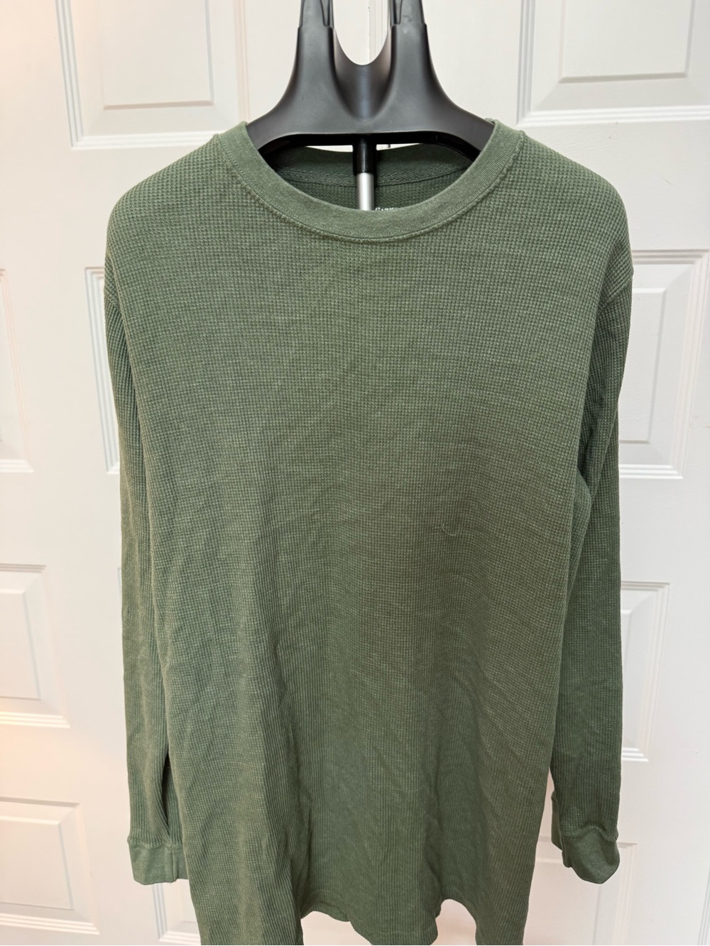 Men's Olive Green Waffle Knit Long-Sleeve Crew